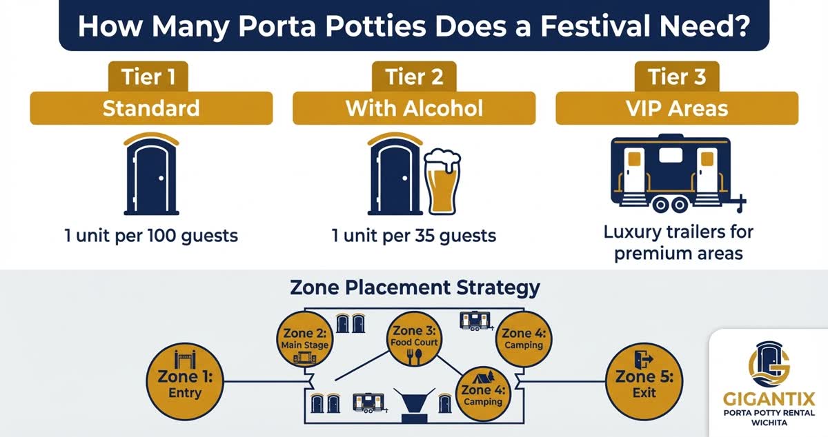 Portable restroom deployment at a large outdoor festival in Wichita