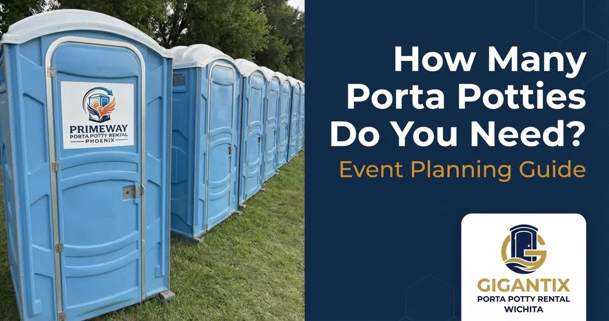 Infographic showing portable restroom unit count formulas for festivals